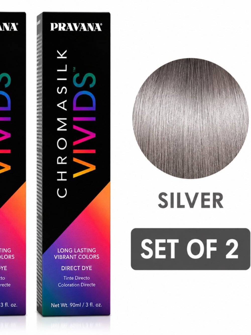 Pravana ChromaSilk Vivids Silver Hair Color Set of 2 | Semi-Permanent Direct Dye